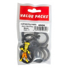 Curtain Pole Rings 45mm Black 8 Per Pack