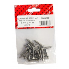 8 X 1 Stainless Steel A2 Woodscrews (15 Per Pack)