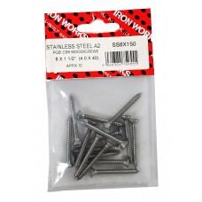 8 X 1 1/2 Stainless Steel A2 Woodscrews (10 Per Pack)